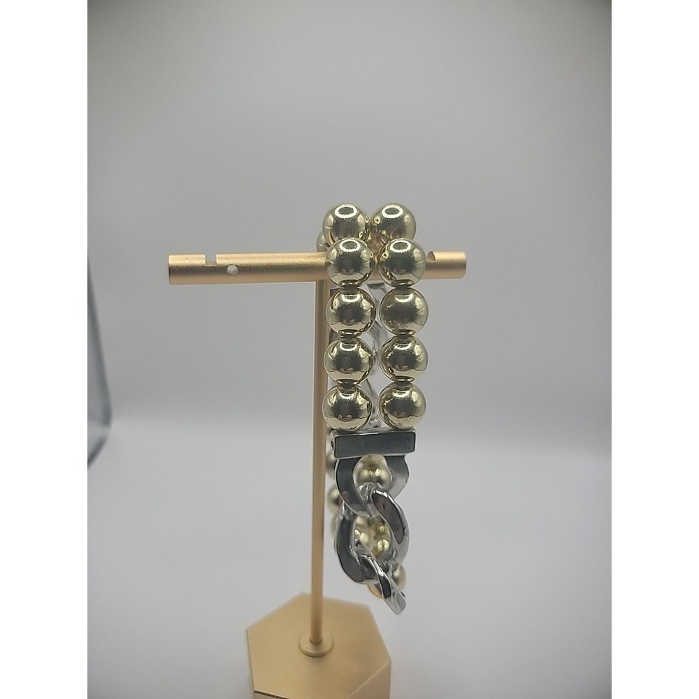 Vintage Two Tone Gold Silver Tone Spherical Beaded Elastic Stretch Bracelet 7 In